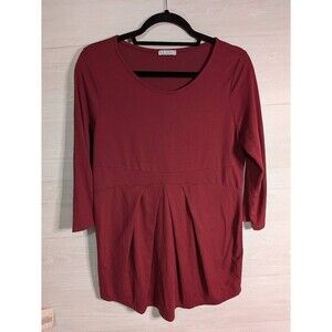 LA CLEF Burgundy Maternity Tunic Top Large 3/4 Sleeve Pleated Front MADE IN USA